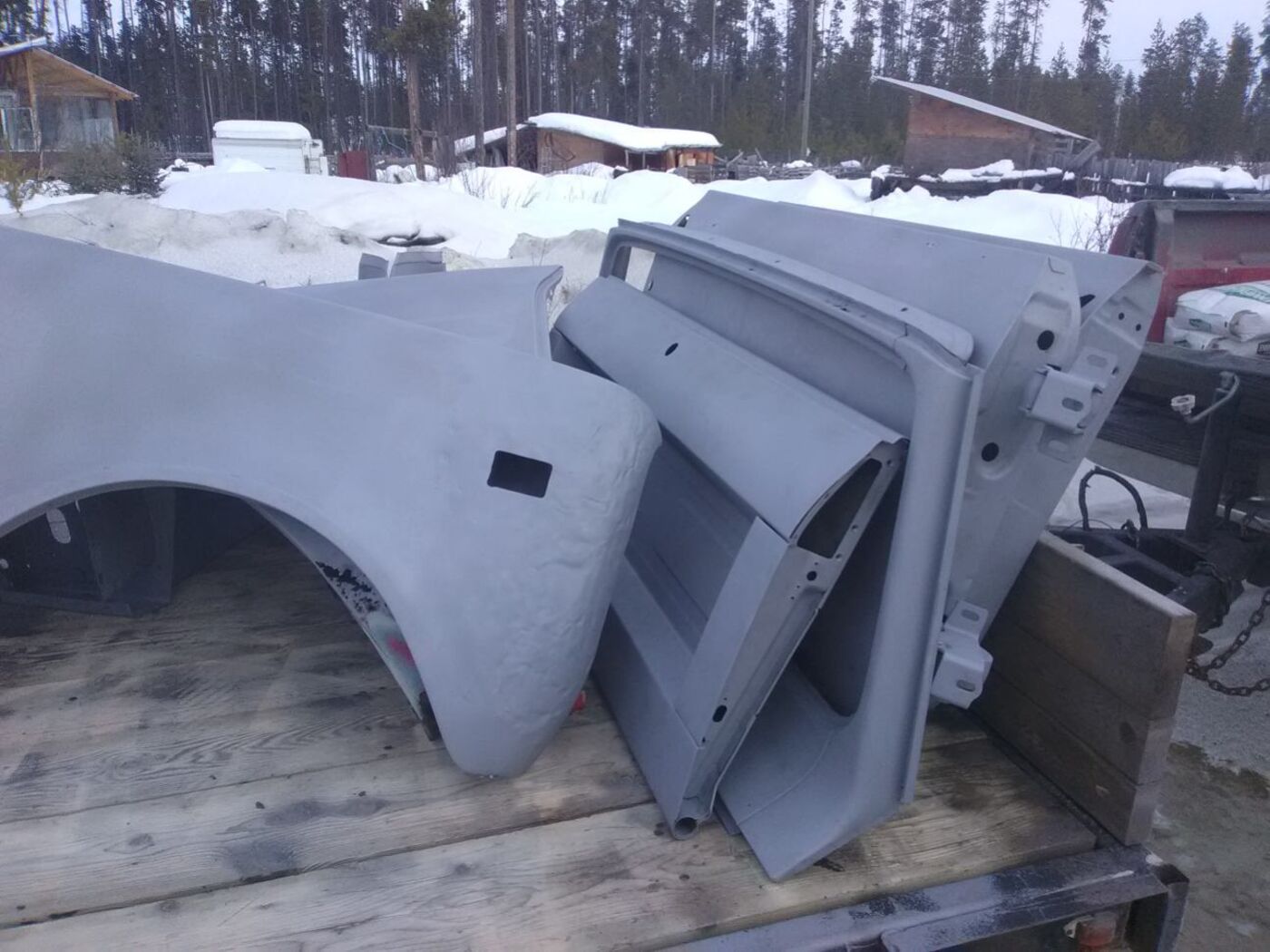 Media blasted fenders and panels taken back to bare metal, ready for epoxy primer